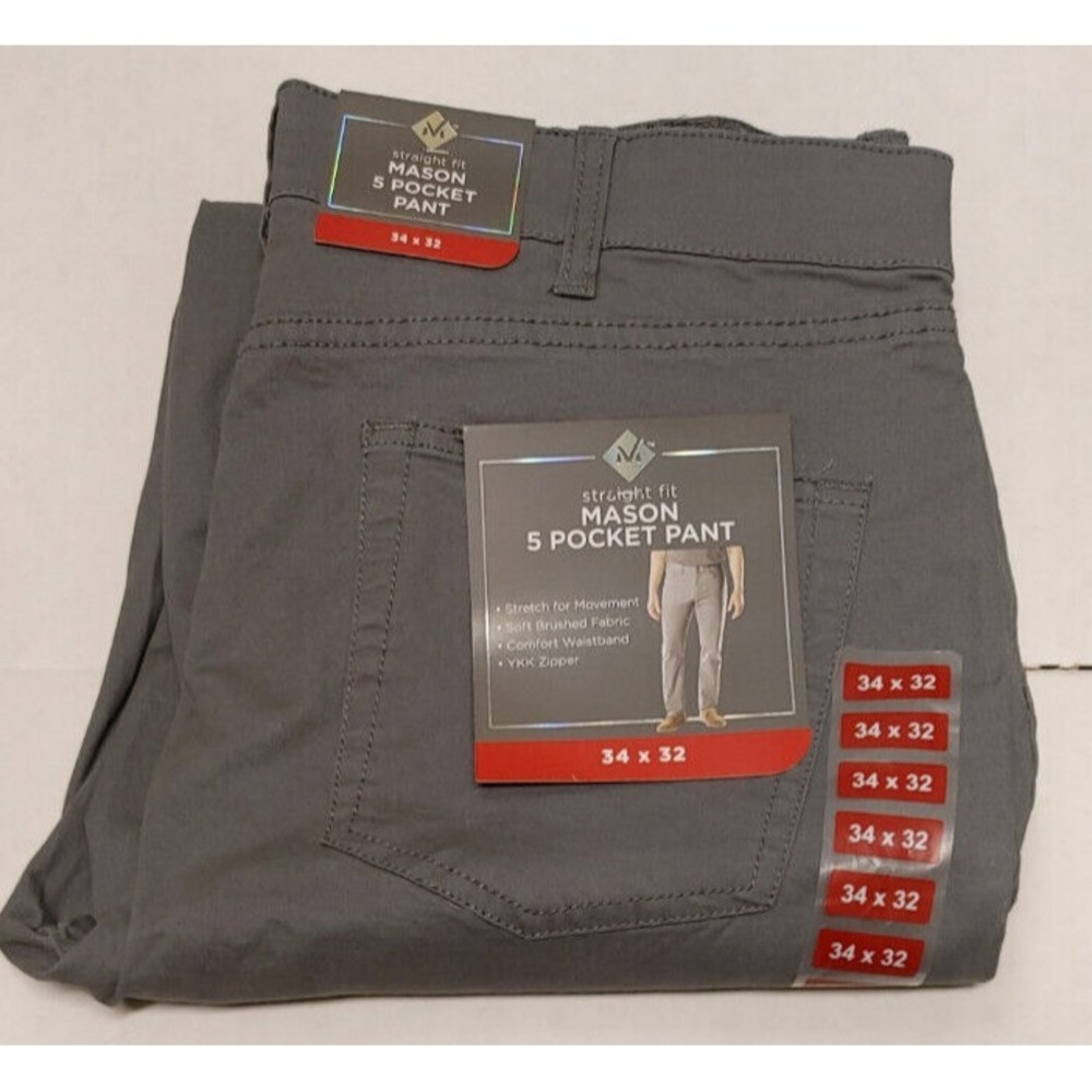 NWT Men's Grey Flannel‎ MEMBERS MARK Mason 5 Pocket Straight Fit Pants 42X32